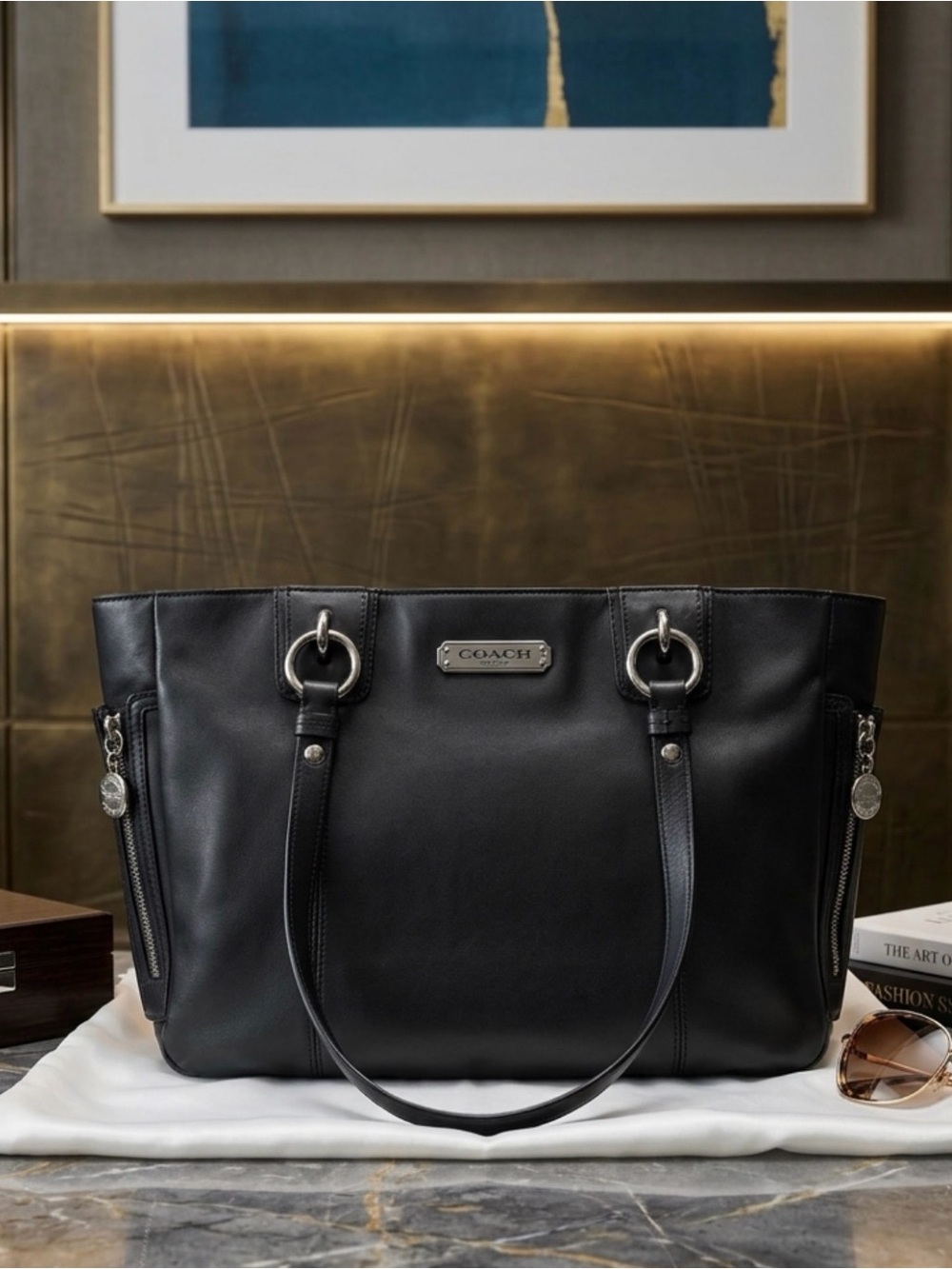 Coach Black Leather East/West Tote